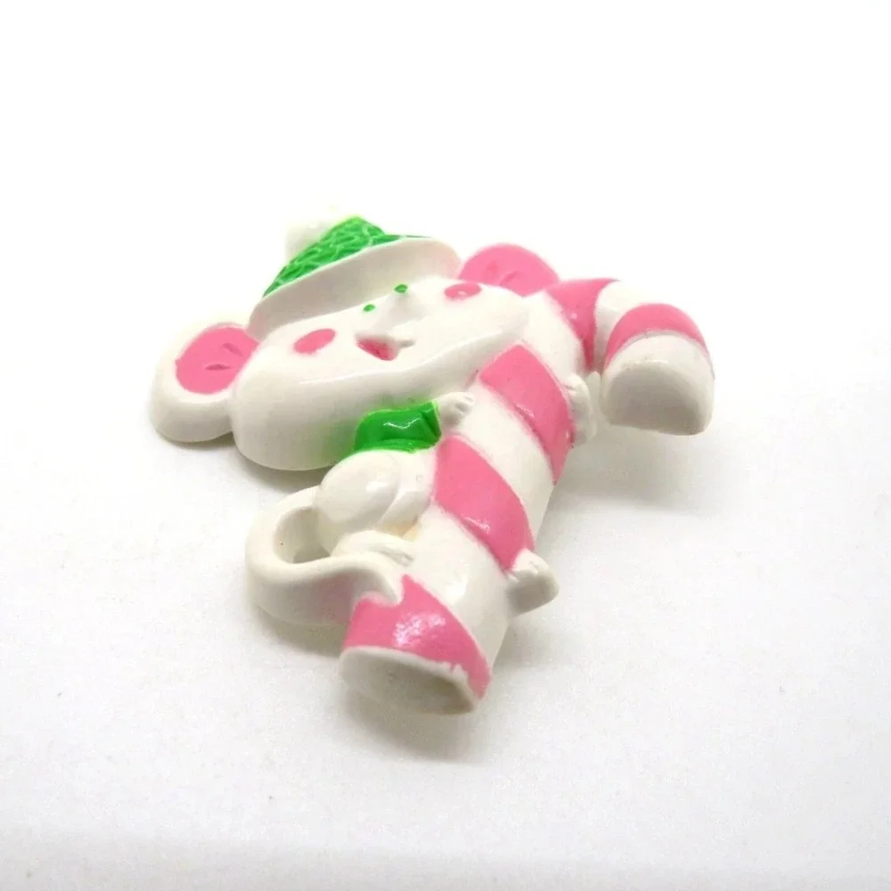 Vintage Avon Christmas Mouse Brooch Pin Candy Cane‎ Green Hat Pink White Holiday